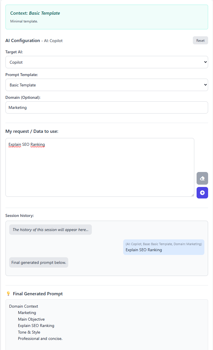 Bizelia App Interface showing prompt creation with structured data form